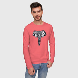 Лонгслив хлопковый мужской Ethnic elephant, цвет: коралловый — фото 2
