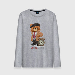 Лонгслив хлопковый мужской Плюшевый мишка джентльмен с часами, цвет: меланж