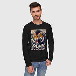 Лонгслив хлопковый мужской Cool tiger - punks not dead, цвет: черный — фото 2