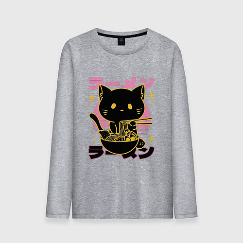 Мужской лонгслив Котик с лапшой / Меланж – фото 1