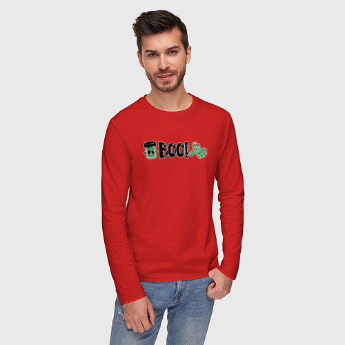 Мужской лонгслив Франкенштейн: хэллоуинская страшилка / Красный – фото 3