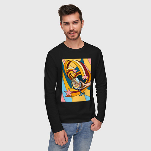 Мужской лонгслив Рука с бокалом поп-арт / Черный – фото 3