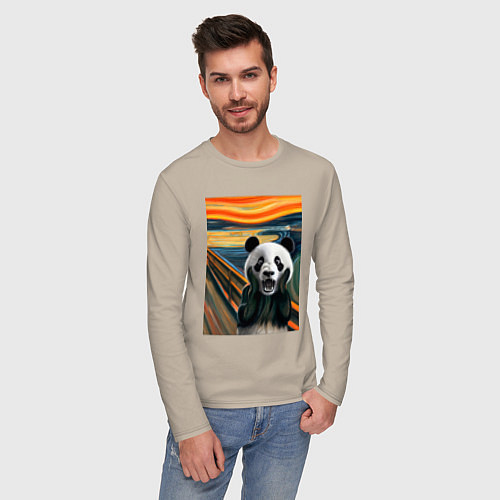 Мужской лонгслив Панда: Крик- мем картина от нейросети / Миндальный – фото 3