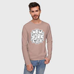 Лонгслив хлопковый мужской Нью-Йорк город, цвет: пыльно-розовый — фото 2