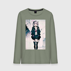 Лонгслив хлопковый мужской Надзуна Нанакуса - Песнь ночных сов, цвет: авокадо