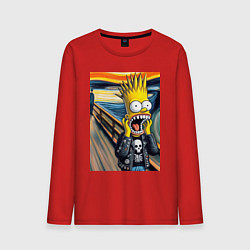 Лонгслив хлопковый мужской Барт Симпсон кричит - мем нейросеть, цвет: красный