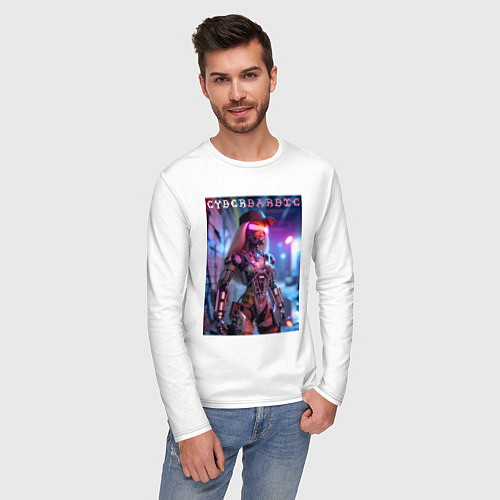Мужской лонгслив Cyber Barbie - neon glow fantasy / Белый – фото 3