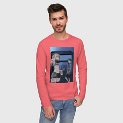 Лонгслив хлопковый мужской Песнь ночных сов Ко Ямори, цвет: коралловый — фото 2