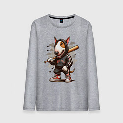 Лонгслив хлопковый мужской Bully with a baseball bat - ai art fantasy, цвет: меланж