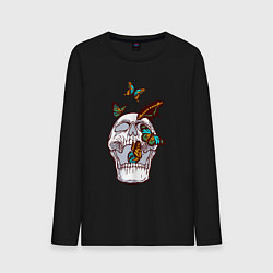 Лонгслив хлопковый мужской Бабочки и череп, цвет: черный