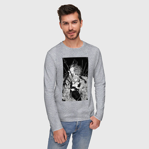 Мужской лонгслив Человек-бензопила Пауэр Охотница на демонов / Меланж – фото 3