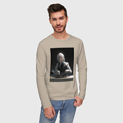 Лонгслив хлопковый мужской Человек-бензопила Кига Демон Голода, цвет: миндальный — фото 2