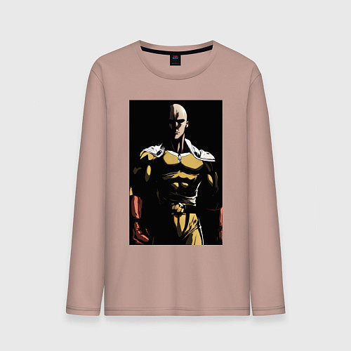 Мужской лонгслив Ванпанчмен Сайтама супергерой / Пыльно-розовый – фото 1