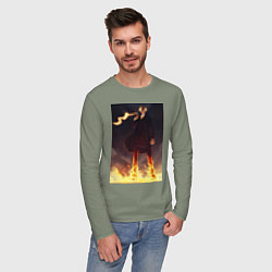 Лонгслив хлопковый мужской Ван-Пис Санджи огненная нога, цвет: авокадо — фото 2