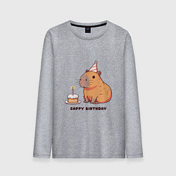 Лонгслив хлопковый мужской Капибара с тортом день рождения cappy birthday, цвет: меланж