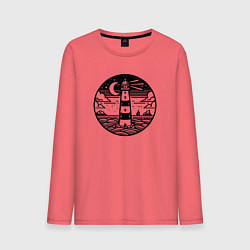 Лонгслив хлопковый мужской Маяк и ночное море, цвет: коралловый