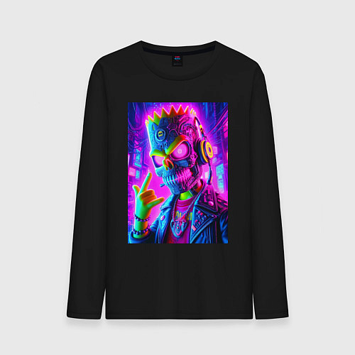 Мужской лонгслив Cyber skeleton of Bart Simpson - neon glow / Черный – фото 1