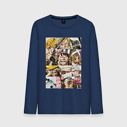 Лонгслив хлопковый мужской Ван-Пис Луффи Монки Д коллаж, цвет: тёмно-синий