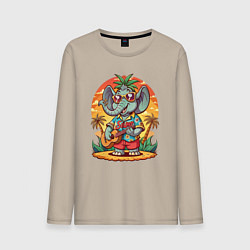 Лонгслив хлопковый мужской Слон играет на гитаре жаркое лето, цвет: миндальный