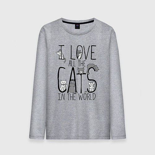 Мужской лонгслив Я люблю - всех котов в мире / Меланж – фото 1