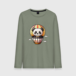 Лонгслив хлопковый мужской Панда на воздушном шаре, цвет: авокадо