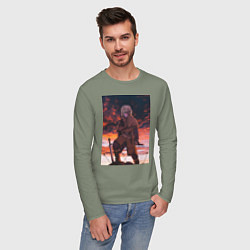Лонгслив хлопковый мужской Сага о Винланде Торфинн исландский воин, цвет: авокадо — фото 2