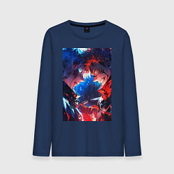 Лонгслив хлопковый мужской Магическая битва Сатору Годзё Сукуна Рёмэн, цвет: тёмно-синий