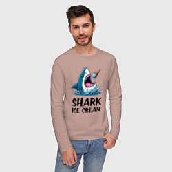 Лонгслив хлопковый мужской Shark ice cream - ai art, цвет: пыльно-розовый — фото 2