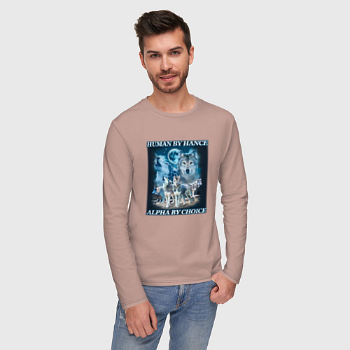 Мужской лонгслив Human by chance - alpha by choice / Пыльно-розовый – фото 3