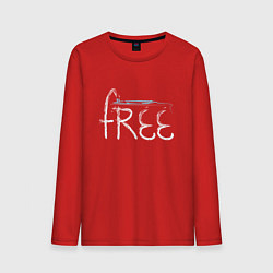 Лонгслив хлопковый мужской Надпись free с буквой, стилизованной под кран, цвет: красный