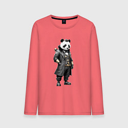 Лонгслив хлопковый мужской Панда стимпанк, цвет: коралловый