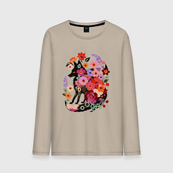 Лонгслив хлопковый мужской Лиса цветочный силуэт, цвет: миндальный