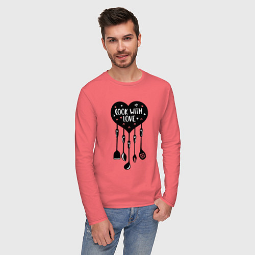 Мужской лонгслив Готовь с любовью / Коралловый – фото 3