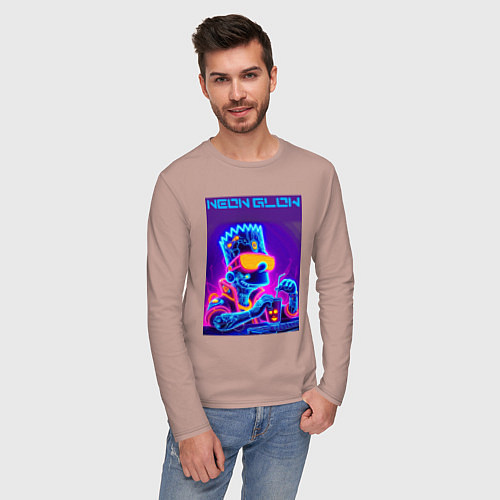 Мужской лонгслив Bart Simpson - neon fantasy ai art / Пыльно-розовый – фото 3