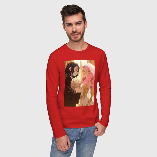 Мужской лонгслив Клинок, рассекающий демонов Обанай Игуро / Красный – фото 3