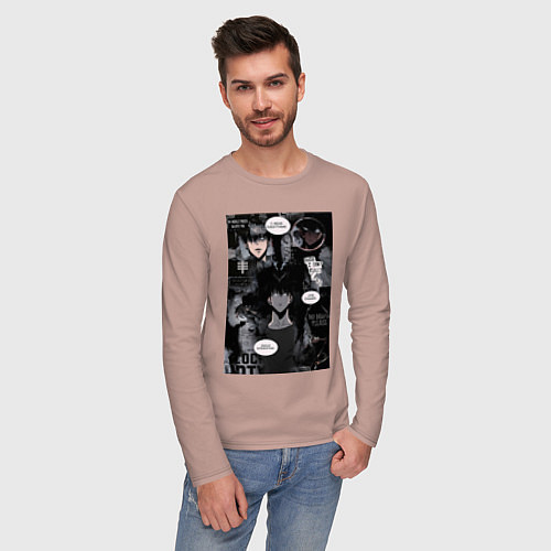 Мужской лонгслив Поднятие уровня в одиночку Джину Сон коллаж / Пыльно-розовый – фото 3