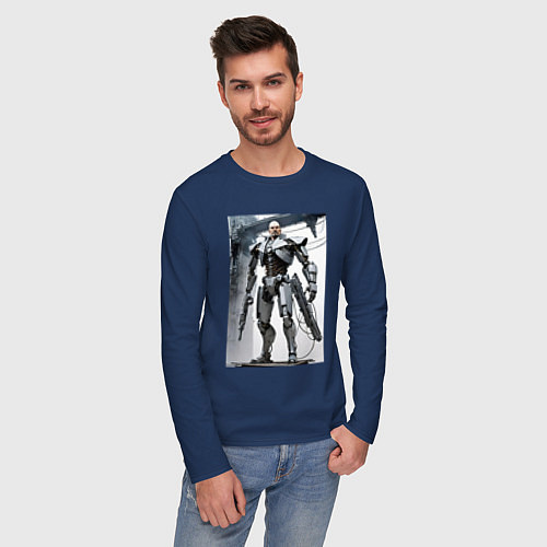 Мужской лонгслив Ленин робот - киборг ai art / Тёмно-синий – фото 3