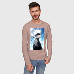 Лонгслив хлопковый мужской Магическая битва Сатору Годзё в повязке, цвет: пыльно-розовый — фото 2