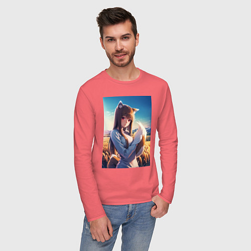Мужской лонгслив Волчица и пряности Холо в поле / Коралловый – фото 3
