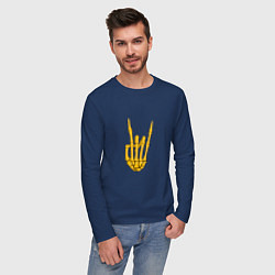 Лонгслив хлопковый мужской Golden skeleton hand, цвет: тёмно-синий — фото 2