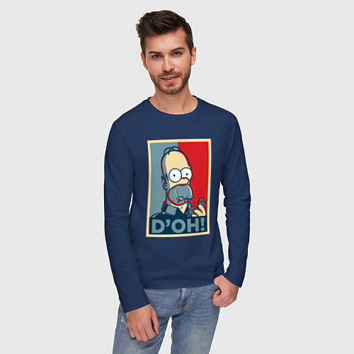 Мужской лонгслив Homer with donut / Тёмно-синий – фото 3