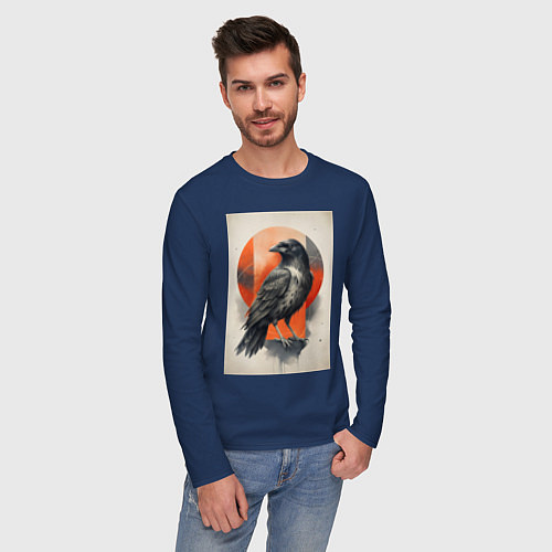 Мужской лонгслив Силуэт черной ворон / Тёмно-синий – фото 3