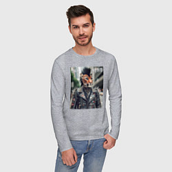 Лонгслив хлопковый мужской Леопард панк музыкант - нейросеть, цвет: меланж — фото 2