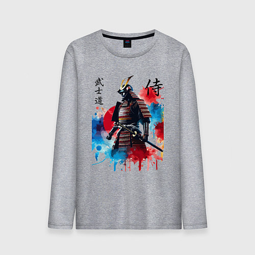 Мужской лонгслив Японский самурай - акварель / Меланж – фото 1