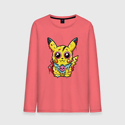 Лонгслив хлопковый мужской Пикачу треснутый зомби, цвет: коралловый