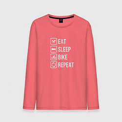 Лонгслив хлопковый мужской Eat sleep bike repeat, цвет: коралловый