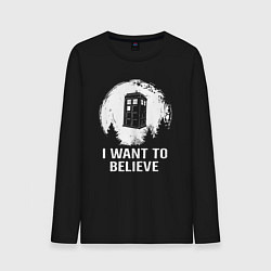 Лонгслив хлопковый мужской Хочу верить в тардис, цвет: черный