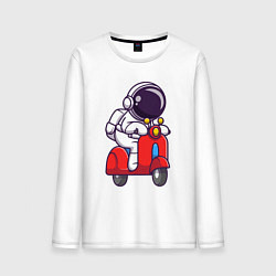 Лонгслив хлопковый мужской Космонавт на мотороллере, цвет: белый