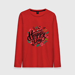 Лонгслив хлопковый мужской Happy day с цветами, цвет: красный