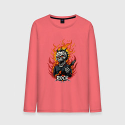 Лонгслив хлопковый мужской Скелет рок музыкант, цвет: коралловый